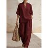 2026 Spring/Summer Hot-Selling V-Neck Short-Sleeve Top Set, Fashionable Casual Wide-Leg Pants Set