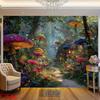 1pc Fairy Tale Mushroom Forest Wall Mural, 2D Flat Magical Enchanted Woodland Wallpaper for Living Room Bedroom Home Decor