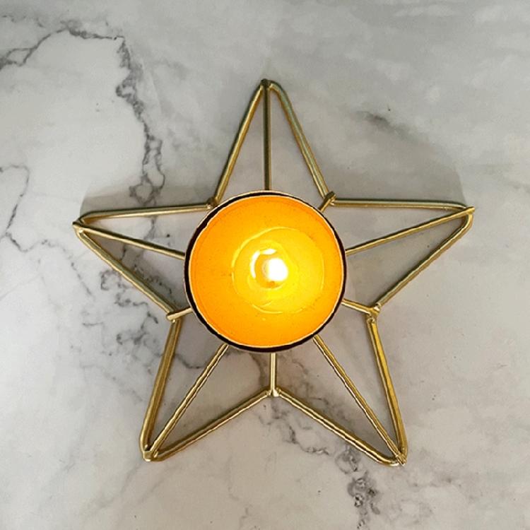 Iron Candlestick Christmas Decoration Candle Holder with Moon Star Designs Metal Tealight Candle Stand for Centerpieces