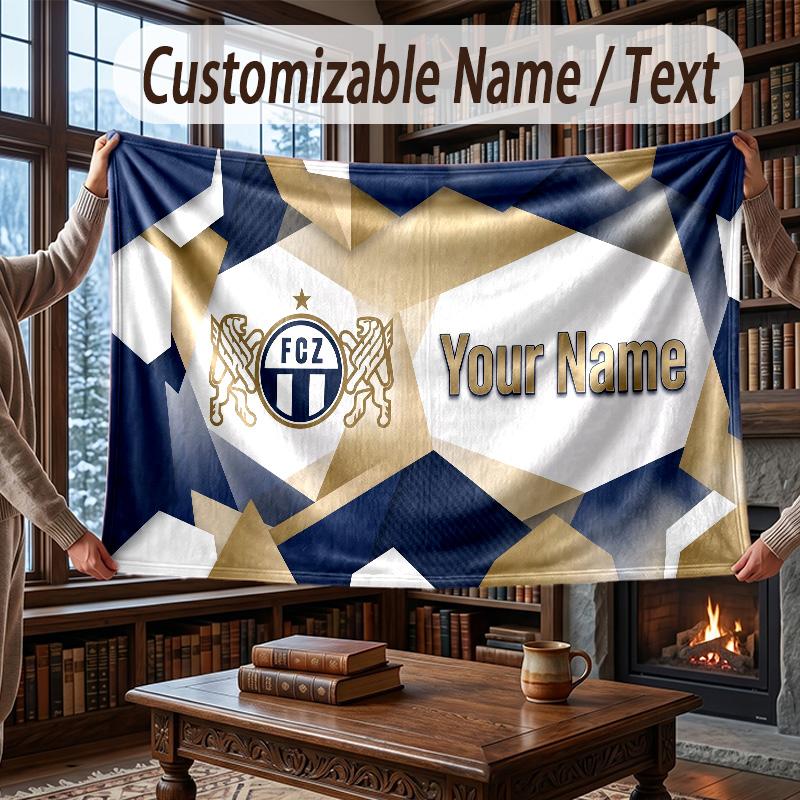 Custom Name Flannel Throw Blanket FC Zürich Pattern Warm Home Decoration