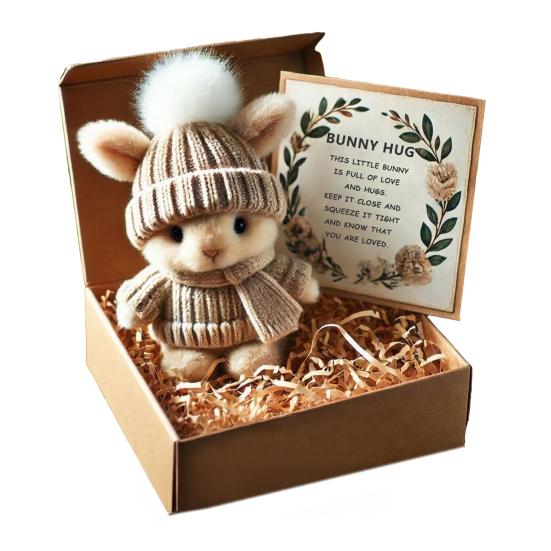 Mini Bunny Hug Easter Gift Stuffed Plush with Card Bunny Figurine in A Box Cute хаки