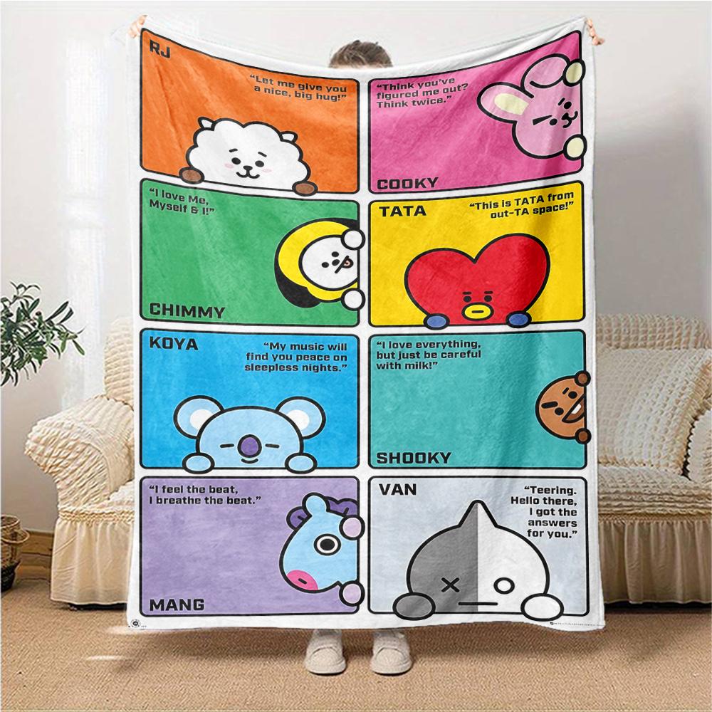 1Pc Bt21 Characters' Quotes Blanket Soft Throw Blanket For Home Bedroom Bed Sofa Travel Office Solid Christmas Blanket