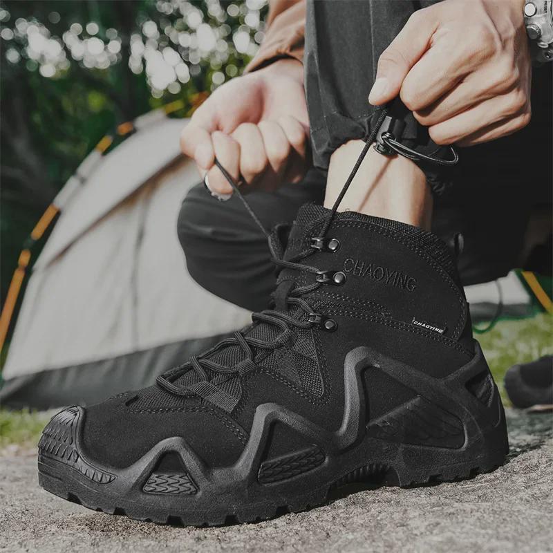 Men's Waterproof Non-Slip Lightweight Mid-Cut Hiking Shoes - All-Season, Breathable, and Wear-Resistant.