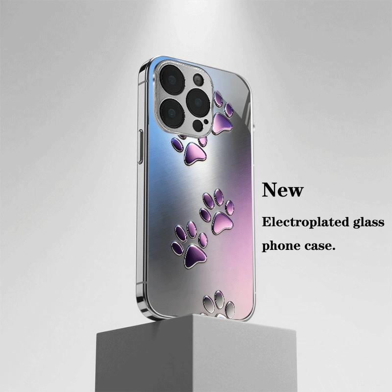 Stylish Metallic Cat Paw Print For iphone 17 case fashion phone cases Glass Phone Case for iPhone 17 16 15 14 13 12 pm Pro Plus
