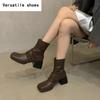 Herbst Winter Frauen Stiefeletten Fashion Square Toe Zurück Reißverschlüsse Schuhe Vintage Square Heels Damen Kurze Booties