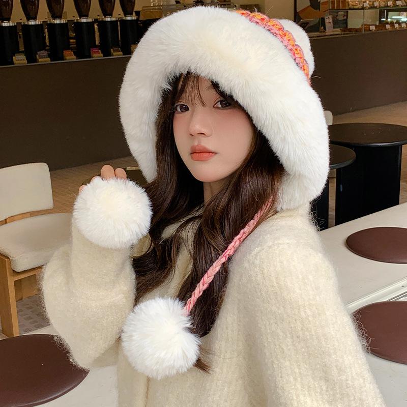 Women's Autumn and Winter Wool Knitted Hat Plush Thickened Warm Windproof Hat Northeast Cold Ear Protection Hat