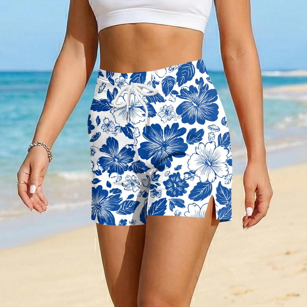 High Waist Drawstring Floral Print Shorts for Women Casual Loose Fit Summer Lightweight Breathable Elastic Waistband Shorts