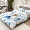 3pcs Duvet Cover Set White Flower Blue Leaves Feather Butterfly Theme Perfect for Bedroom Living Room Hotel Lounge Decoration