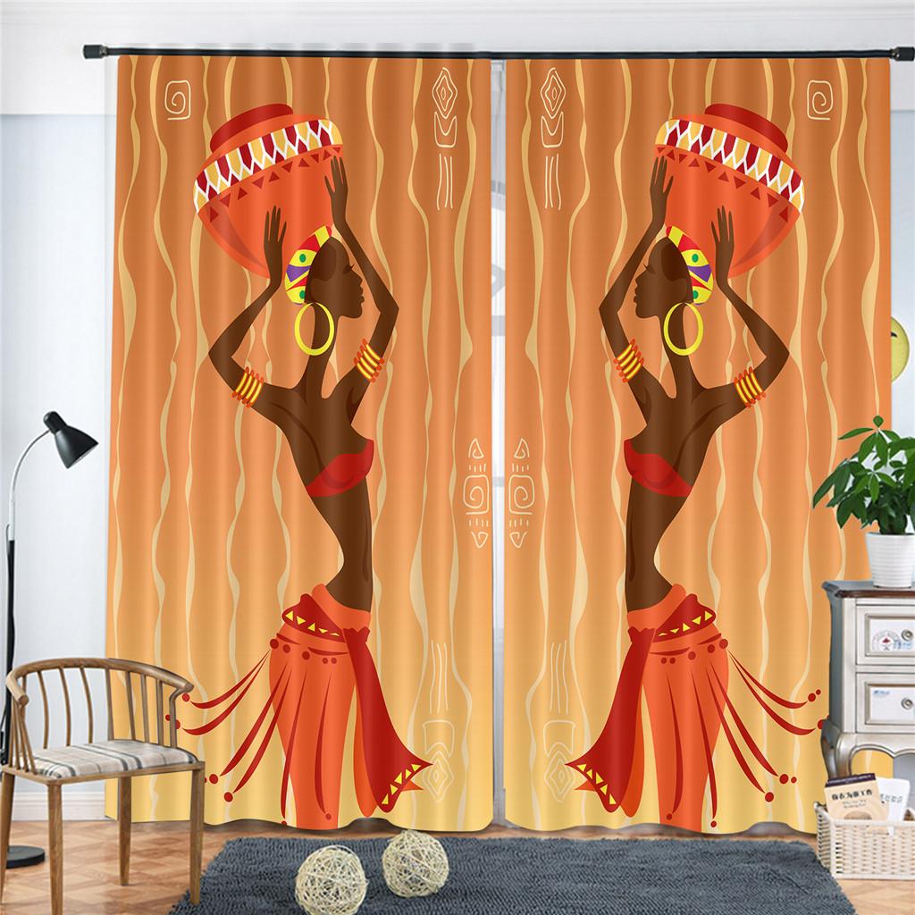 Luxury Window Curtain African Woman Art Window Curtains Living Room Outdoor Fabric Drapes Curtain Home Decor