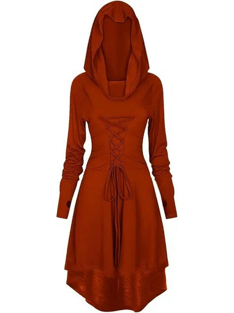 Medieval Renaissance Archer Hooded Lace Robe Pullover 