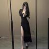 2025 Temperamental French Style Slimming Summer Slit Dress - Women's Sexy Short Sleeve Design
