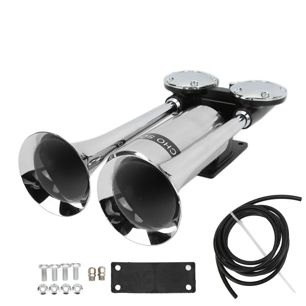 300DB Car Air Horn Zinc Alloy Chrome Plating Double Tube Loudspeaker for Train Ship SUV RV Truck Motorcycle DC 12V 24V