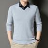 New Fall and Winter Fake Two-piece Shirt Collar Knitted Sweater for Men Stripes Fashionable Warm Skin-friendly Base Sweater