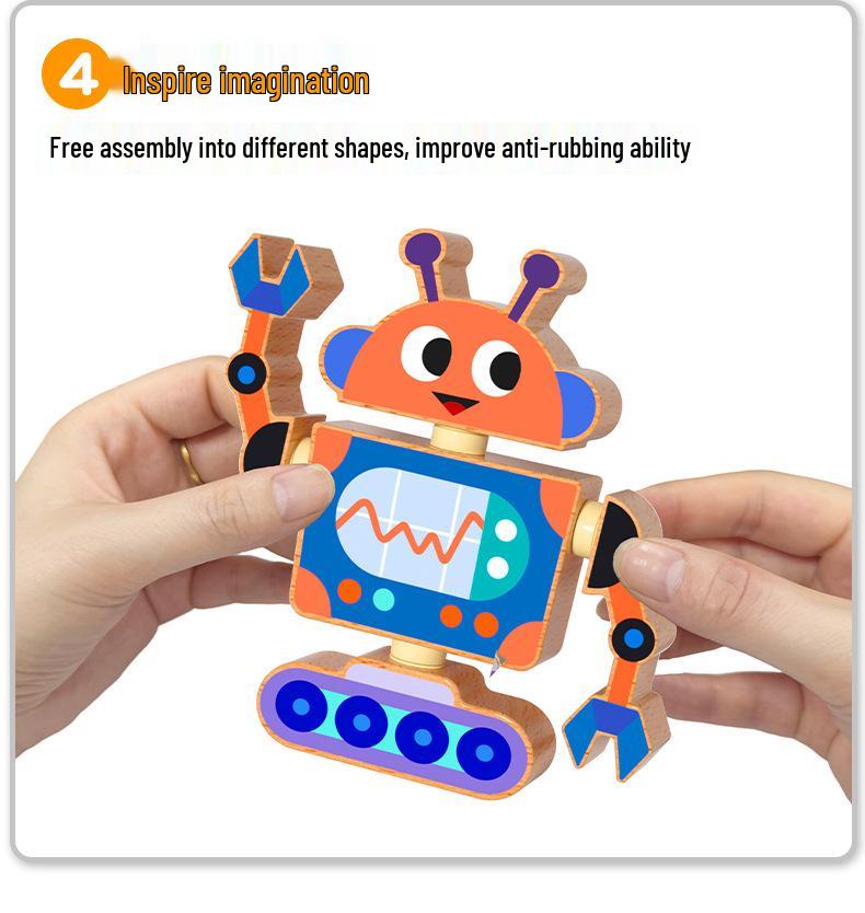 Creative DIY Wooden Robot Assembly Kit - Educational 3D Cartoon Toy