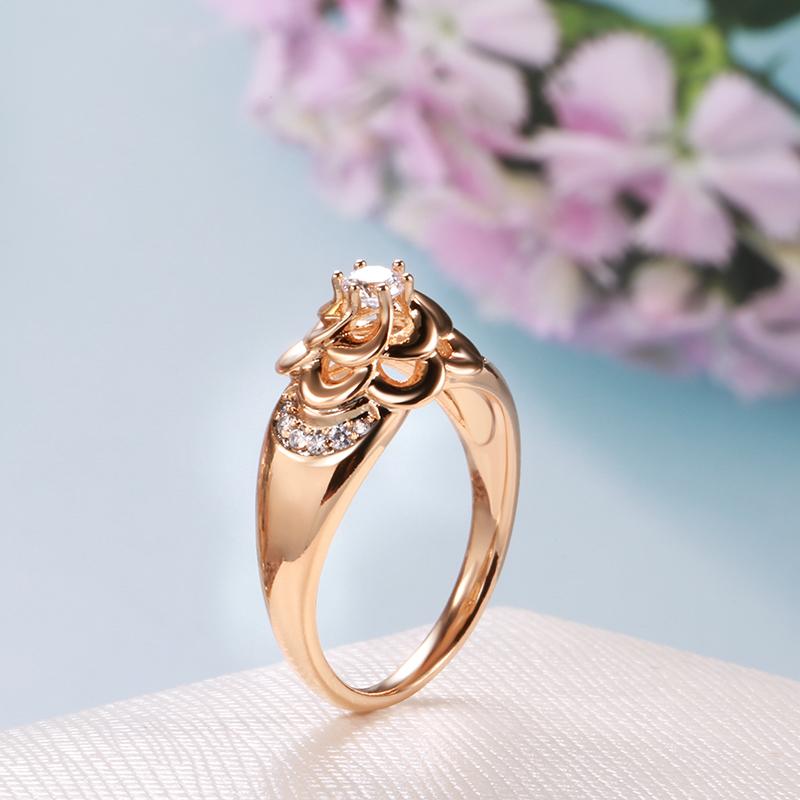 New  Rose Gold Flower Ring Fashion Creative Wedding Jewelry Natural Zircon Women Ring Unusual Vintage Jewelry