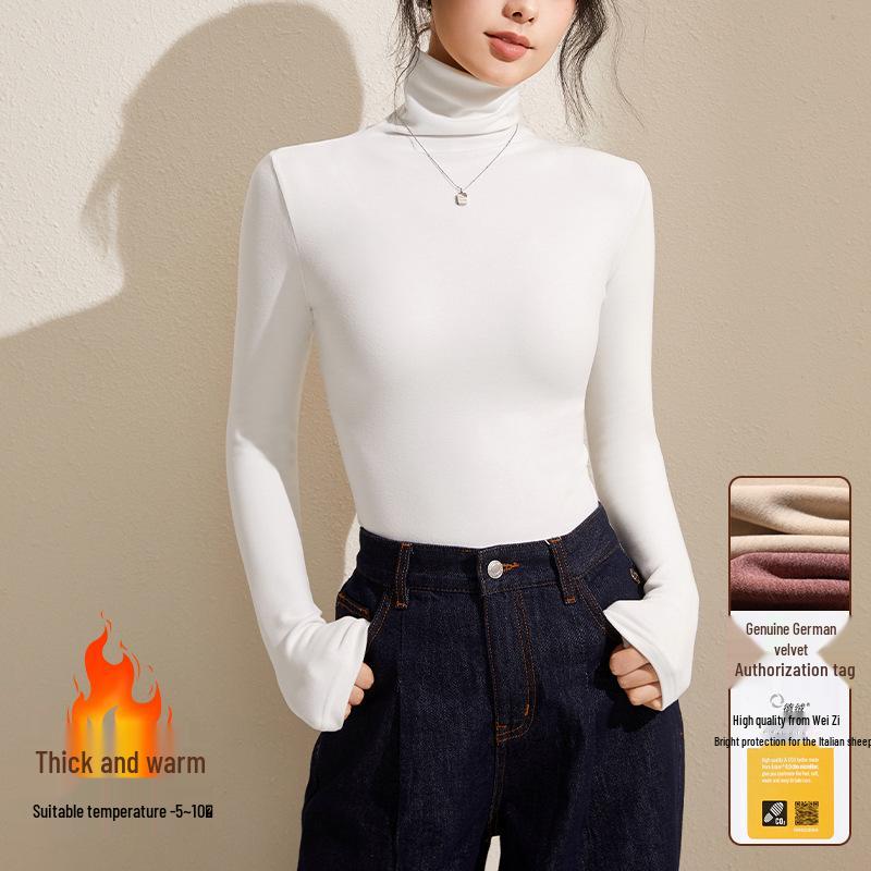 Women's Gray Winter High-Neck Base Layer Shirt - Thick, Warm, Stylish Plus Velvet Inner Wear