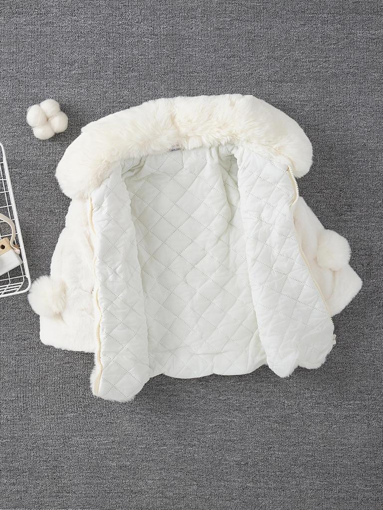 Girls' Autumn/Winter Faux Fur Pom-Pom Sweater Jacket