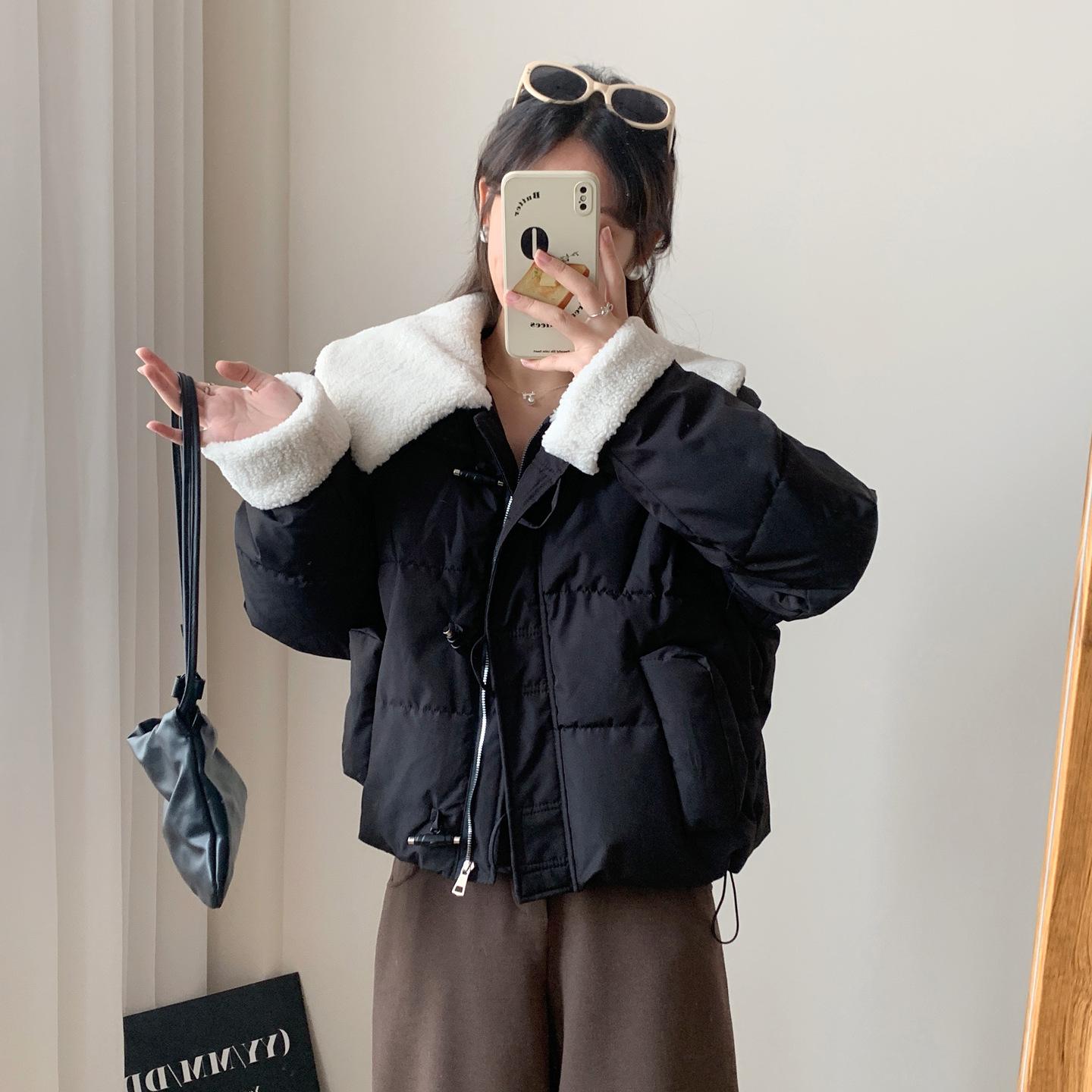 

Женское короткое пальто из овечьей шерсти с лацканами, теплое, зимняя куртка M чёрный