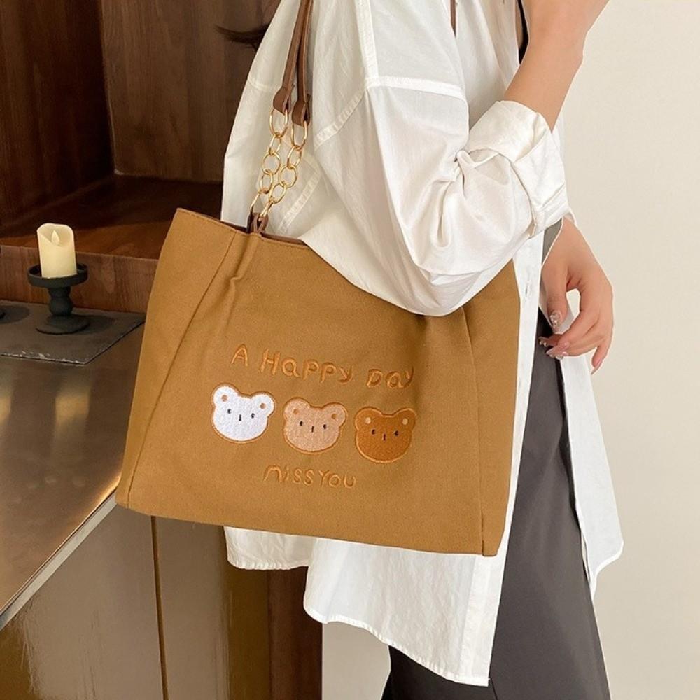 Large Capacity Cartoon Tote Bag Korean Style Canvas Handbag Fashion Bear Shoulder Bag Girls