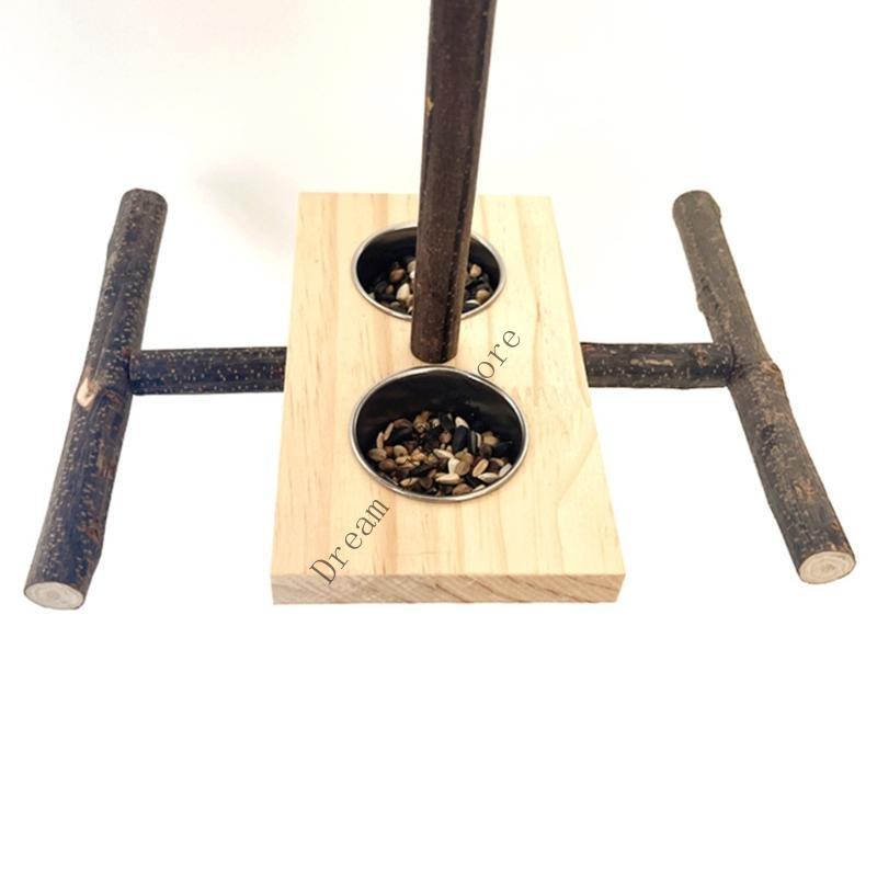 Q1FD Bird Perch Feeding Cups for Small Parrots Molar Grinding Scratchers Rack
