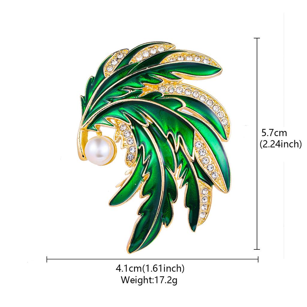 Alloy Leaf Brooch Set with Diamond and Pearl - Elegant and Fashionable Women's Pin for Formal Dresses