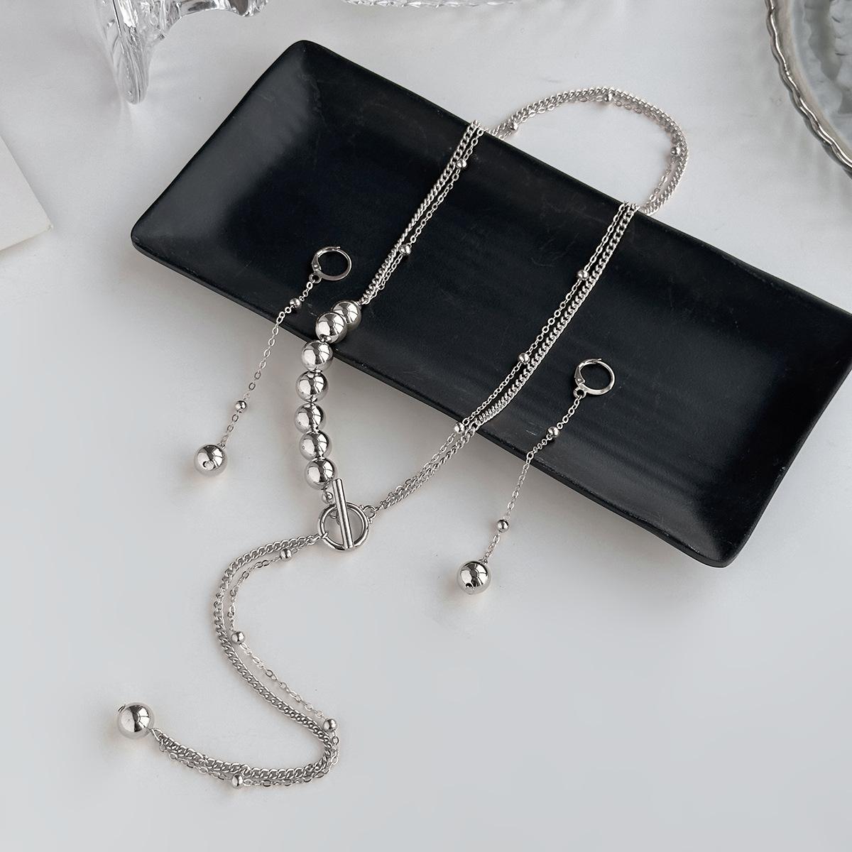 

Simple CCB Bead Chain Earrings Necklace Set for Women Aesthetic Multilayer Handmade Trend 2025 Adjustable Tassel Jewelry Set Female Gift