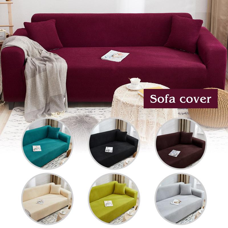 Living Room Sofa Cover Solid Color Elastic Sofa Cushion Thickened Polar Fleece Four Seasons General Furniture Protective Cover for Home