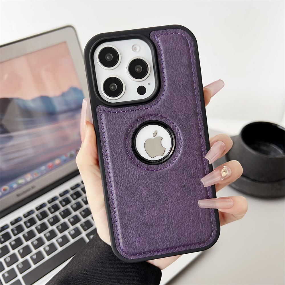 For iPhone 17 Air 11 12 13 14 15 Plus 16 Pro Max Business PU Leather Case Cowhide Logo Hole Shockproof Luxury Protective Cover