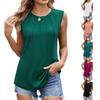 Summer Women's Solid Color Crew Neck Ruched Sleeveless Casual Tank Top Vest Leisure Foreign Trade Europe USA