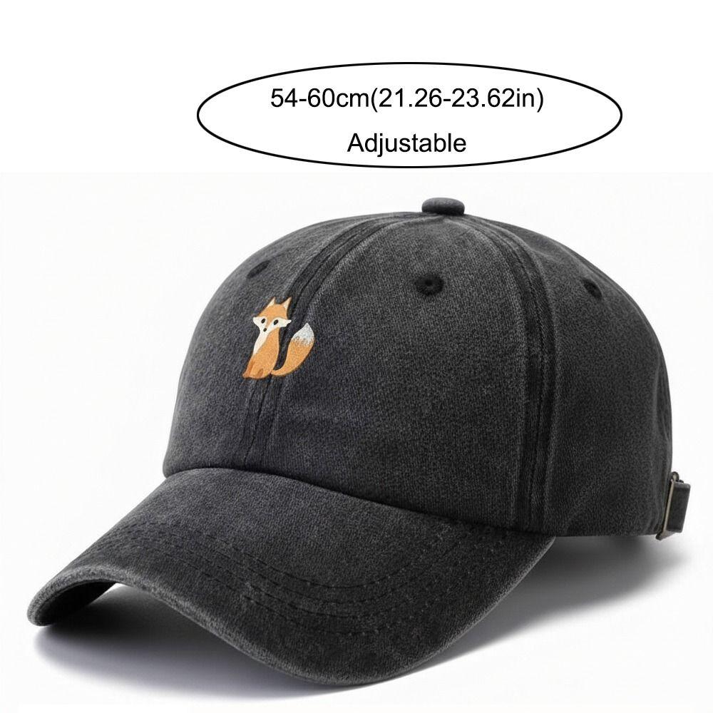 Fox Pattern Printed Visor Baseball Cap Adjustable Washed Cotton Baseball Hats Faded Outdoor Leisure Casquette