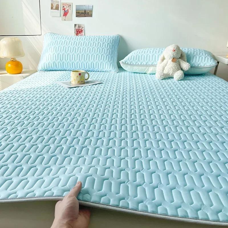Latex Summer Mat Kit Cooling Feel Bed Pad and Pillowcase Cold Sleeping Bed Mat for Summer Breathable Folding Cool Mat