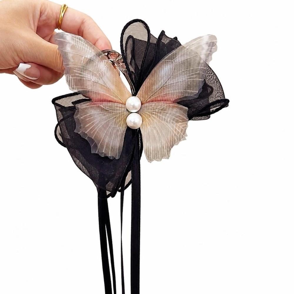 Imitation Pearl Decor Butterfly Hair Clip Chinese Style Bow Hair Claw New Hair Claw Clip Headdress