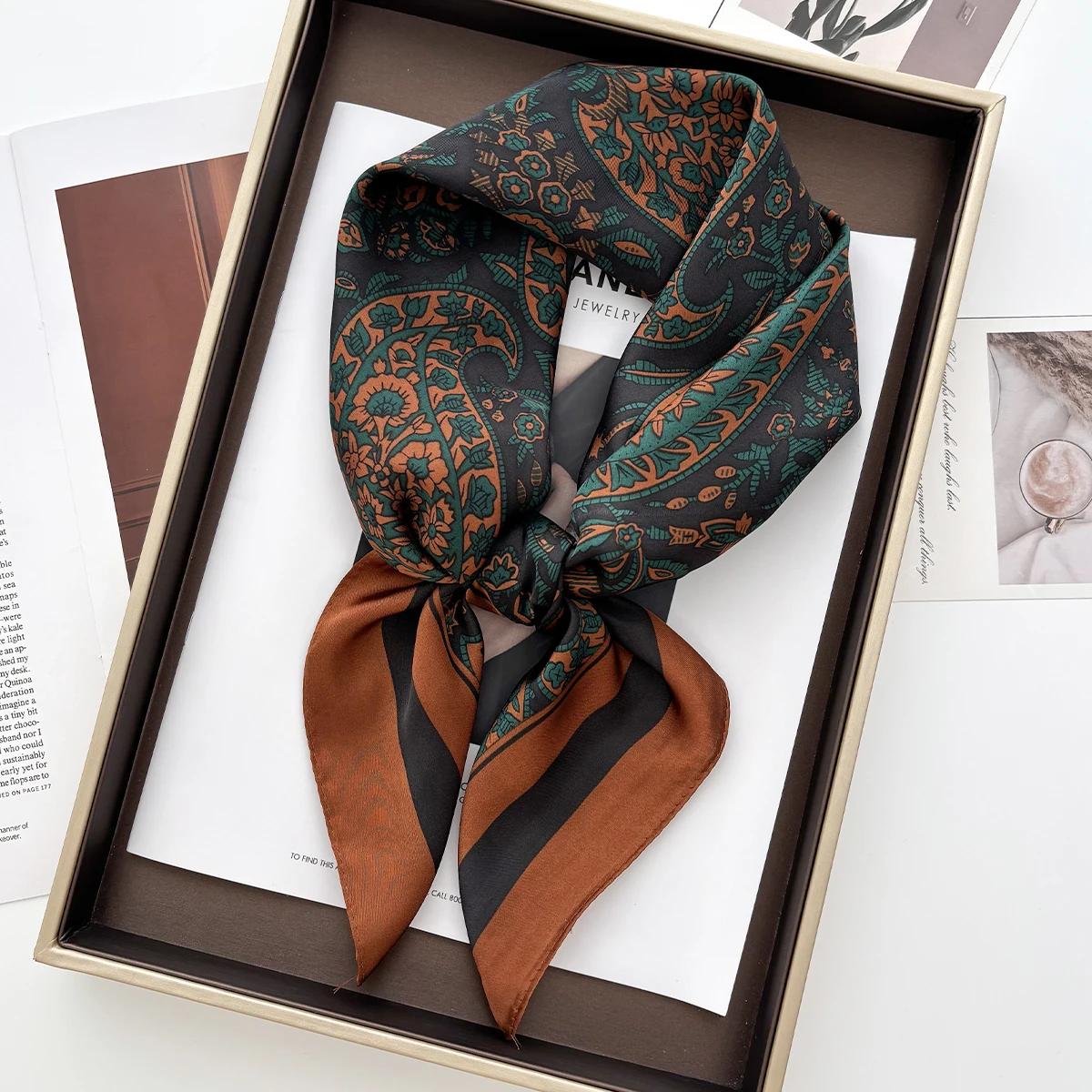 

Print 70cm Floral Satin Headkerchief Women Luxury Design Neck Tie Scarf Female Hair Hand Wrist Foulard Shawl Hijab Bandana New 70x70CM