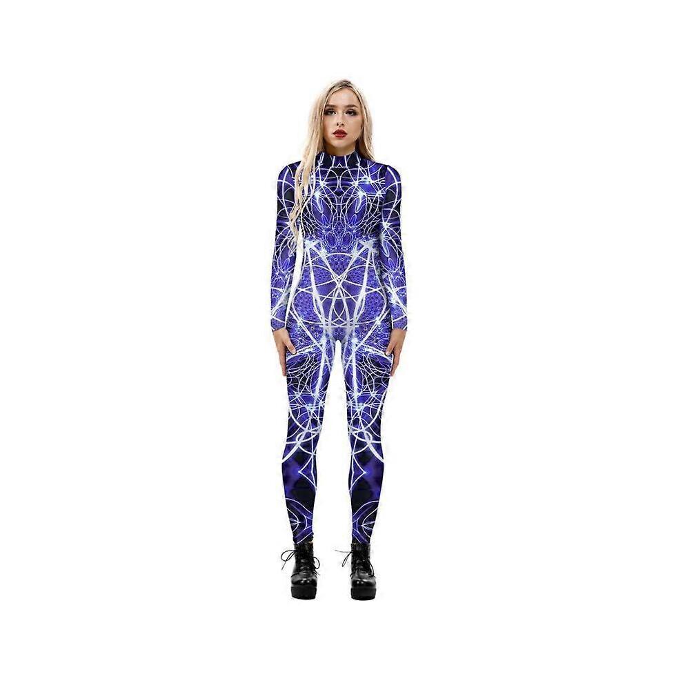 (M, Purple 2) Jumpsuit Sexy Print Cos Futuristic Clothing Tight Jumpsuit