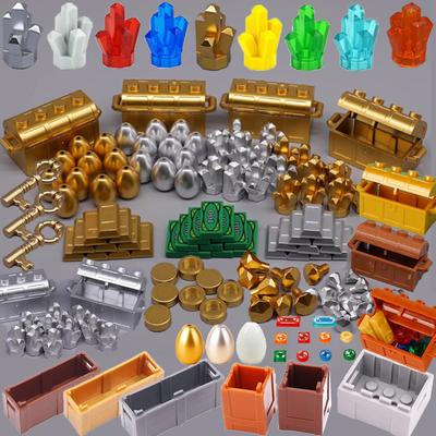 MOC Karakter Scène Bouwstenen Accessoires Schatkisten Goud- en Zilvererts Diamanten Dollar Kisten Sleutels Speelgoed Cadeau Stenen