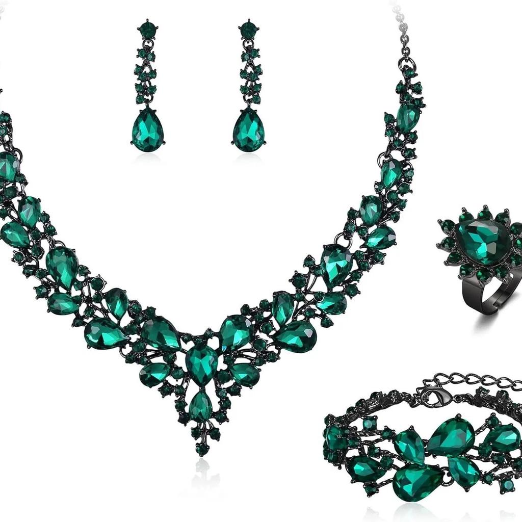Set Colier Cercei Strass Cristal Mireasă Set Rochie Bal Banchet Doamne Set de Lux Patru Piese