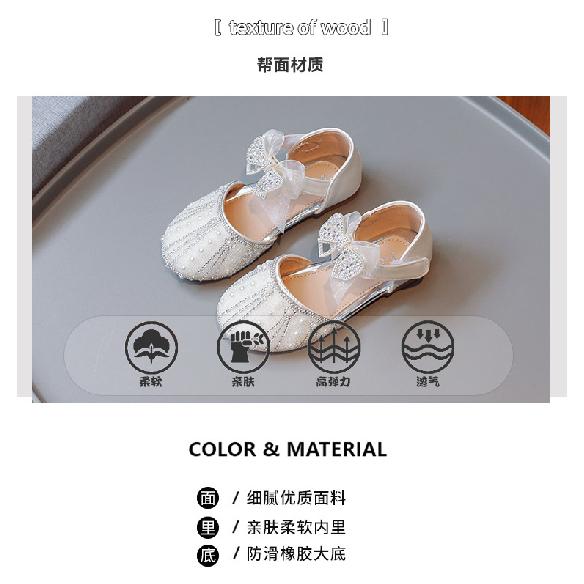 Girls' Princess Half sandals2026New Summer Children's Cute Bowknot Shiny Pearl Rhinestone Performance Shoes