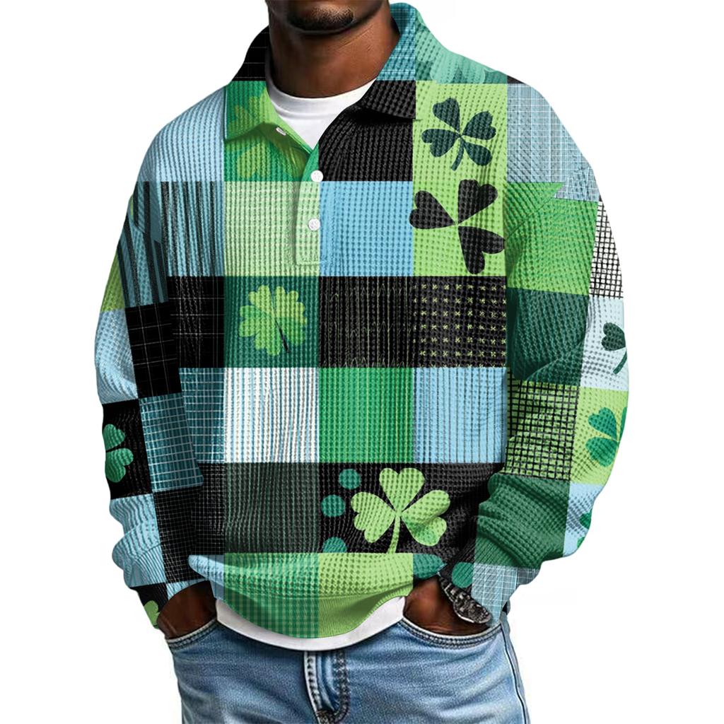Pánská ležérní košile s krátkým rukávem, ležérní, na Svátek svatého Patrika, letní, jarní, s límcem, na knoflíky