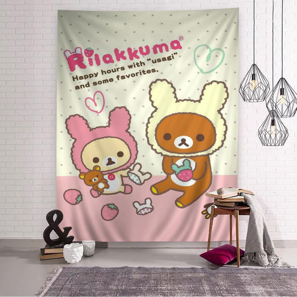Cute Rilakkuma Bear Printed Large Wall Tapestry Hanging Tarot Hippie Wall Rugs Dorm Home Decor