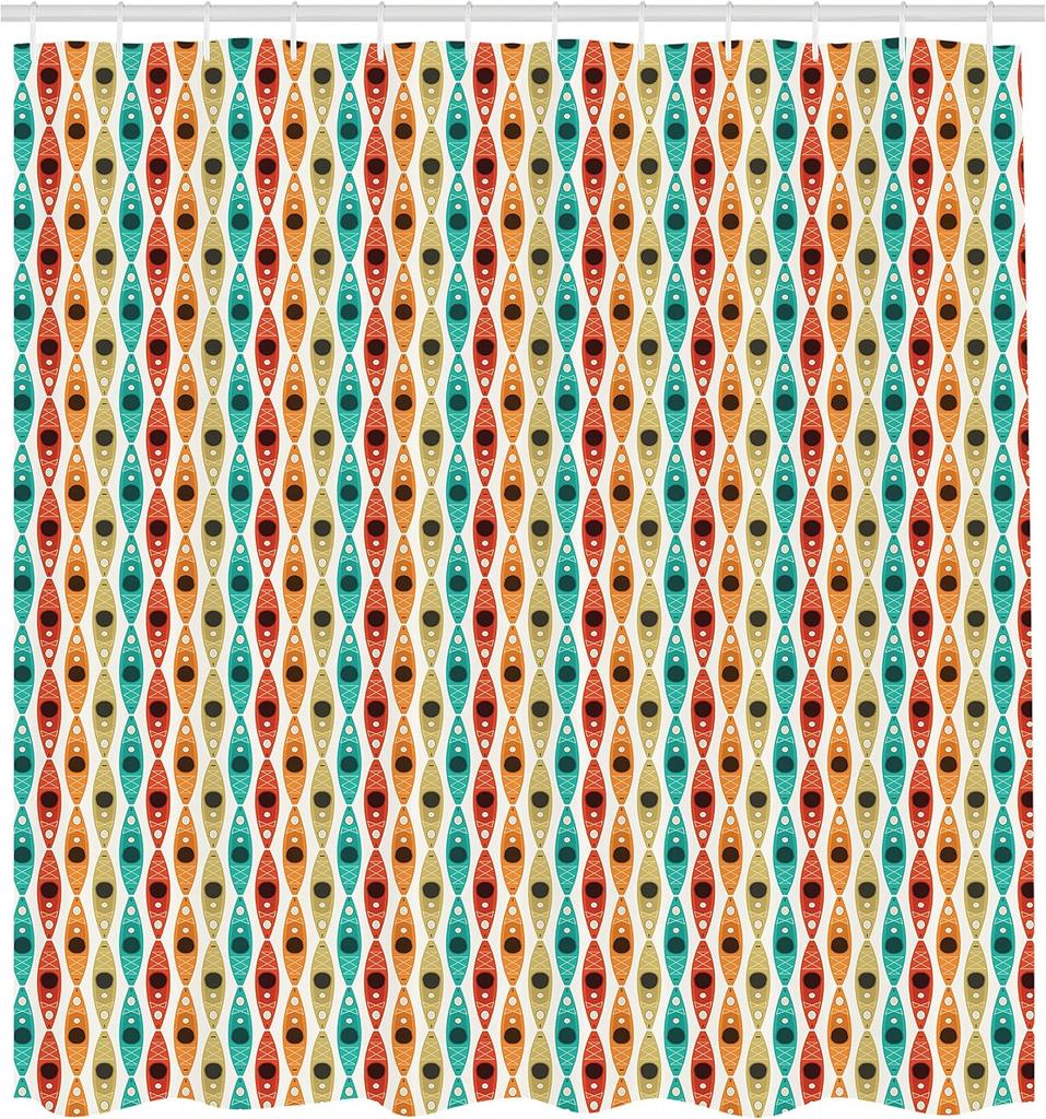 Retro Pattern Shower Curtain Geometric Design Colorful Abstract Art 1950S Style Bath Decor Waterproof Fabric Home Accessories