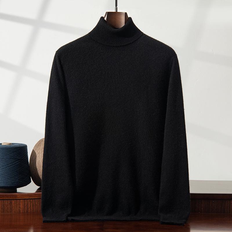 Men's Cashmere High Neck Pullover Sweater – Versatile, Solid Color, Long Sleeve, for Autumn/Winter.