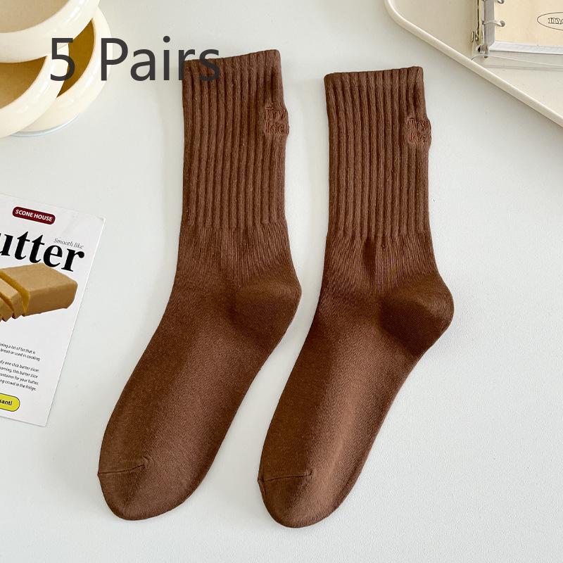 5 Pairs of Women's Mid-calf Socks Outside The Spring and Autumn Tide Cotton Stacked Small White Shoes Love Letters Long Milk White Socks