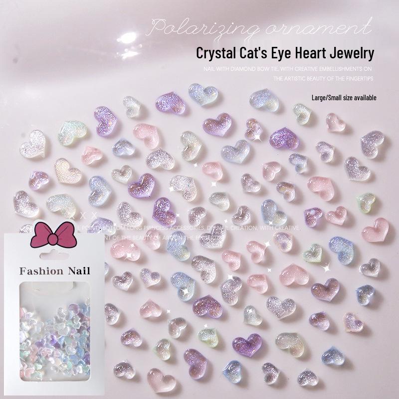 

Crystal Heart Rhinestone Nail Art Jewelry: 100-Piece Aurora Cat Eye Sequins Set