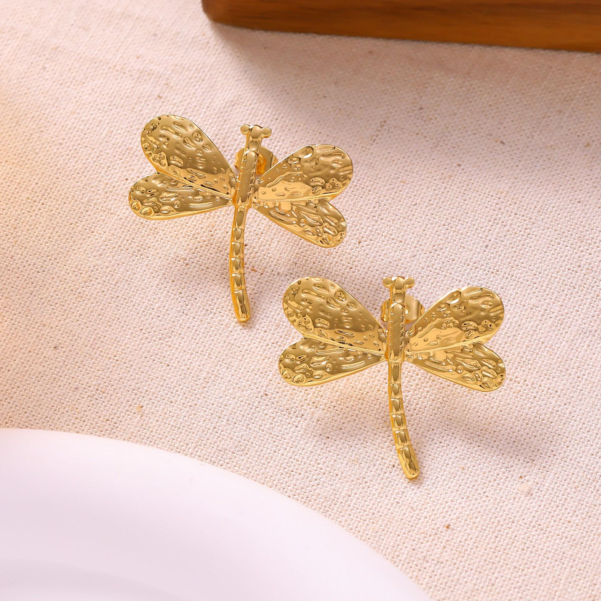 Серьги-пусеты  Стрекоза  для женщин - Летние, стойкие к выцветанию, из нержавеющей стали золотой