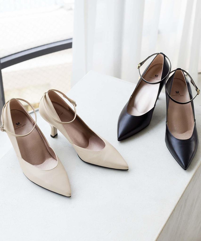 Success Walk Wacoal Pumps, 7cm Heel, Pointed Toe, Removable Strap, Comfortable To Walk In, Comfortable for Women, WIN114, Size BE, 23.0 Cm, E