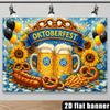 2D-ebene Stoffkulisse zum Thema Münchner Bierfest. In der Mitte des Bildes ist ein blaues Banner mit gelber Schrift.PMJ