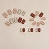 24 Pieces Caramel Brown Champagne Fine Sparkling Color Short Square Girl Versatile White Fake Nails Wearing Armor