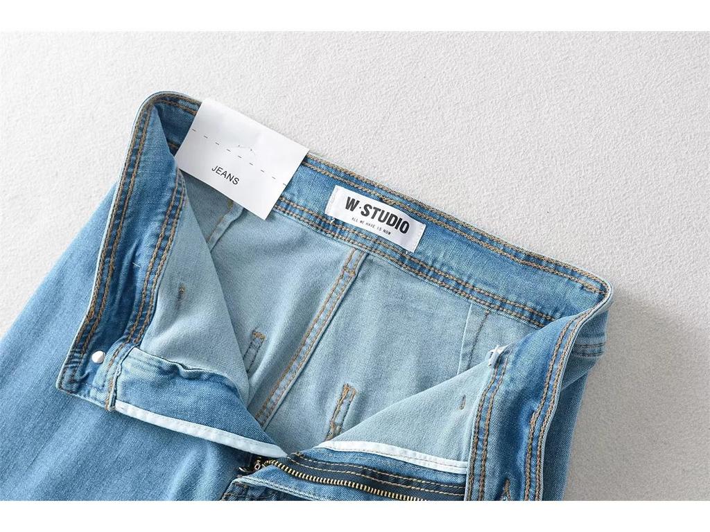 American-Style High-Waisted Stretchy Micro-Flare Jeans for Women - Spring/Autumn Wide-Leg Pants