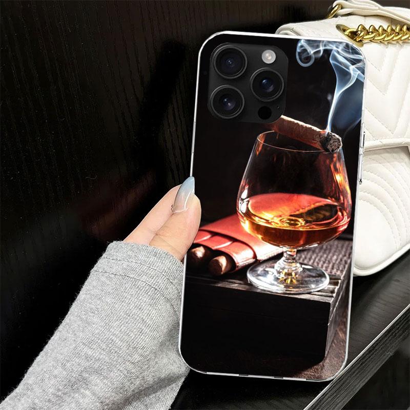 Cigar Whiskey Ice Drink Case for iPhone 17 Air 16 16E 15 14 11 Pro Max Soft Phone Cover 12 13 Mini 7 SE 2020 8 Silicone Black Ca