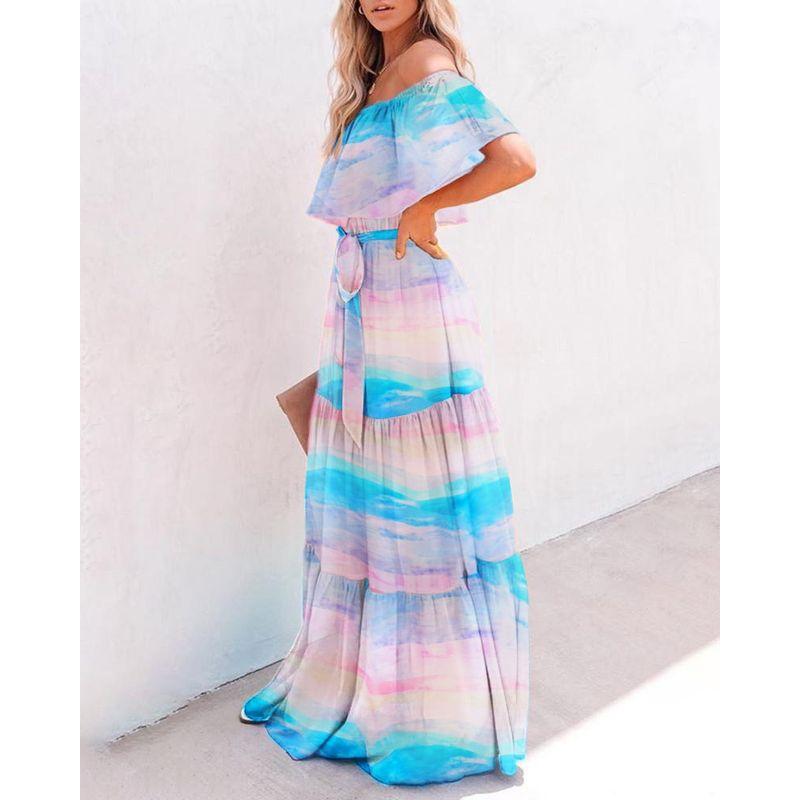 2023 Summer Ladies Tie-Dye Stitching Print Sexy Dress Dress